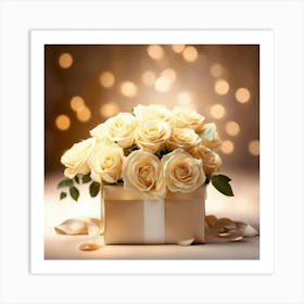 White Roses In A Gift Box Art Print