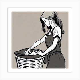 Woman In A Basket Laundry Art Print