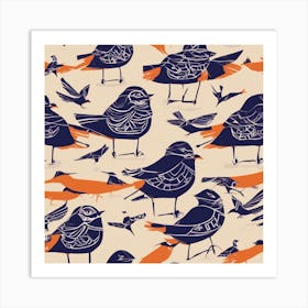 Drew Illustration Of Bird On Chair In Bright Colors, Vector Ilustracije, In The Style Of Dark Navy A (1) Art Print