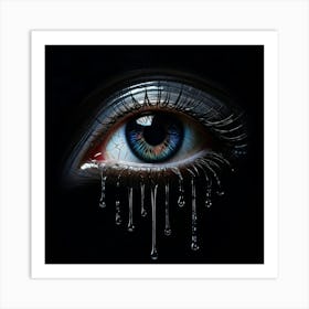 A Hyper Realistic Depiction Of A Single Glistening Tear Iridescent Against A Stark Deep Black Back Art Print