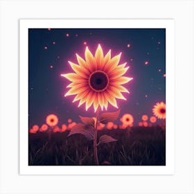 An Abstract Sunflower With Petals Made Of Flowing Neon Light In A Futuristic Field 1 Art Print