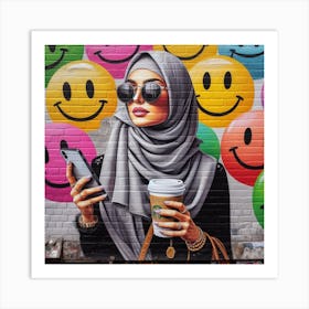 Smiley Graffiti Girl - Pop Art Painting Art Print
