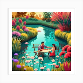 Couple At The Table In The Garden Art Print