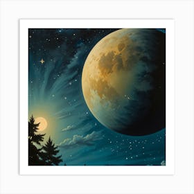 Moon And Stars Art Print