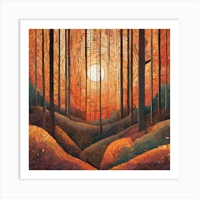 Sunset In The Woods 7 Art Print