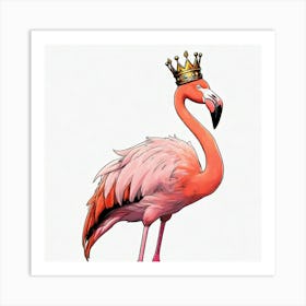 Pink Flamingo Wearing a Crown Art Print