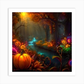 Halloween Pumpkins In The Forest 2 Art Print