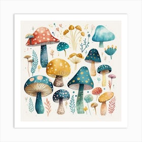 Mushroom Forest Fantasy Flower Nature Art Print