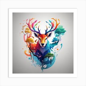 Colorful Deer Head Art Print