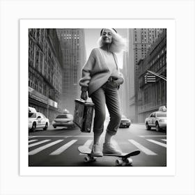 Woman On A Skateboard Art Print