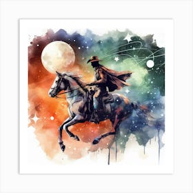 Watercolor Cowboy in space Painting Art Print