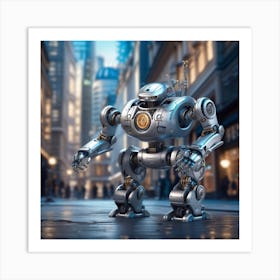 Futuristic Robot On City Street Art Print