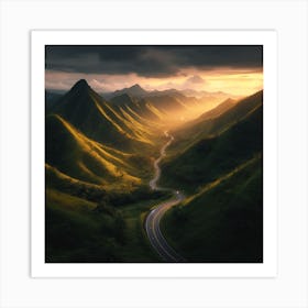 Road In The Mountains At Sunset Art Print