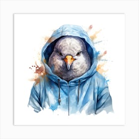 Watercolour Cartoon Dove In A Hoodie 3 Art Print