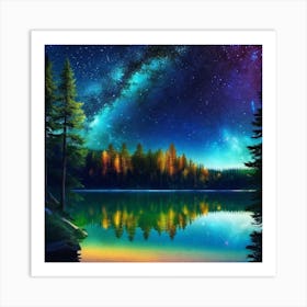 Night Sky Over Lake 19 Art Print