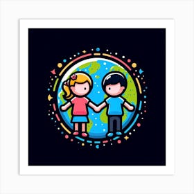 Children Holding Hands Around The World Art Print