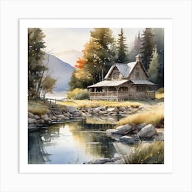 Cabin By The Lake Art Print