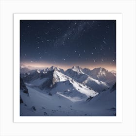 Night Sky Over Snowy Mountains Art Print