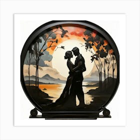 Silhouettes Couple of lovers, Deco Art 1 Art Print