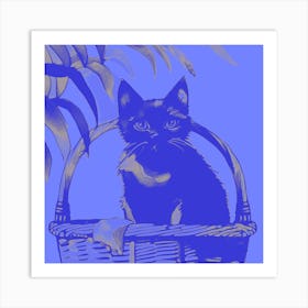 Kitty Cat In A Basket Blue Tones 1 Art Print
