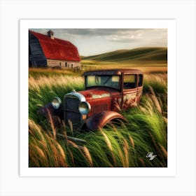 Antique Truck In High Grass Copy Art Print