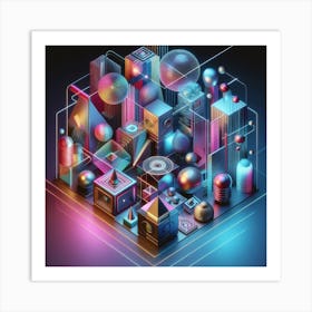 Neon Geometry: A Holographic Exploration of Form and Color Art Print