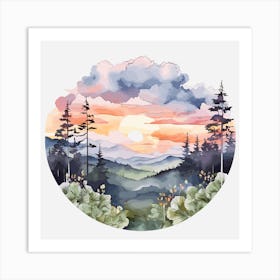 sunset floral Painting Art Print