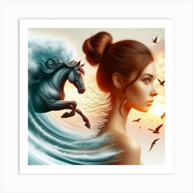 Woman And A Horse Art Print