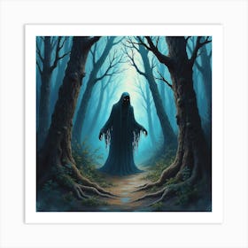 Horror Ghoul In Nightmarish Forest, Watercolor, Chilling And Vivid 1 Art Print