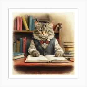 Cat Reading A Book 1 Art Print