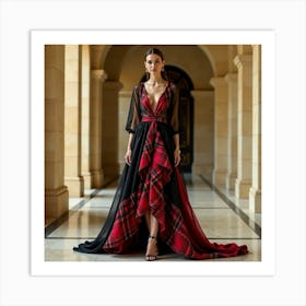 Woman In A Plaid Dress Art Print