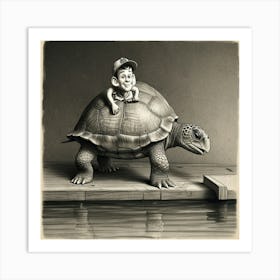 Boy On A Turtle Art Print