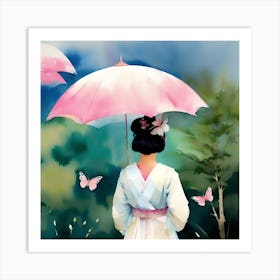 Asian Girl With Umbrella 1 Art Print