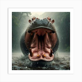 Hippo In The Rain Art Print