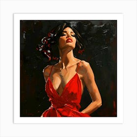 Stunning Girl in Red Dress Art Print