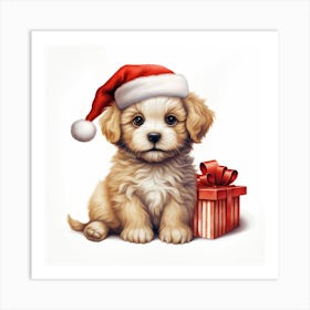 Puppy With Santa Hat Art Print