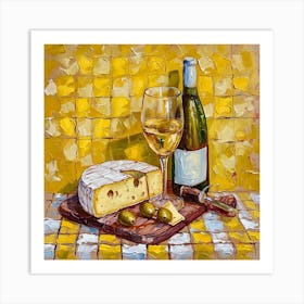 Cheese & Wine Yellow Checkerboard 2 Art Print