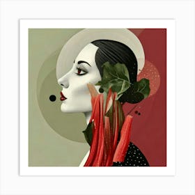 Firefly Woman, Side Profile, Rhubarb, Surreal, Black Circles, Eyes, Imaginative, Artistic, Bold, Uni (2) Art Print