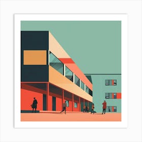 Illustration Of A School Building Art Print