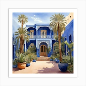 Jardin Majorelle Morocco Modern Blue Illustration Art Art Print