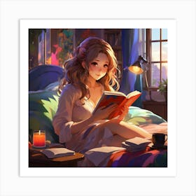 Anime Girl Reading A Book Art Print