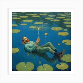 A Surreal Drift: Man and Lilies in Harmony Art Print