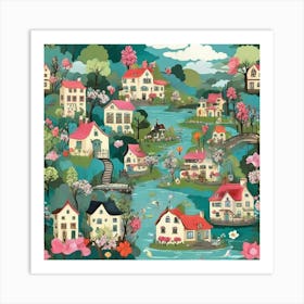 Cottages On The Water Art Print