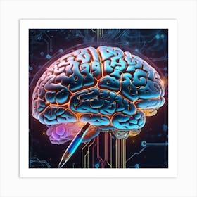 Brain With A Pencil Art Print