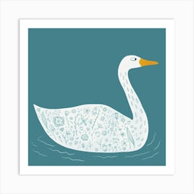 Swan on Teal Green Art Print