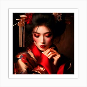 Japan Traditional Geisha Illustration By Ad 50 Art Print