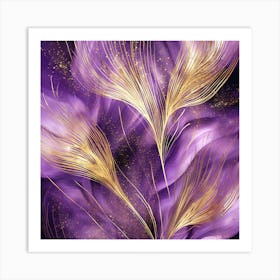 Purple And Gold Feathers 1 Art Print