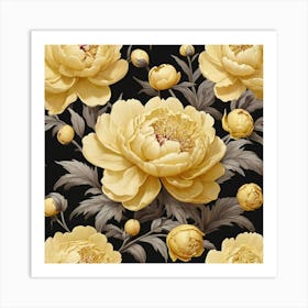 Aesthetic style, Large yellow Peony flower Art Print