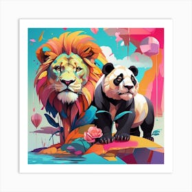 Panda And Lion Art Print