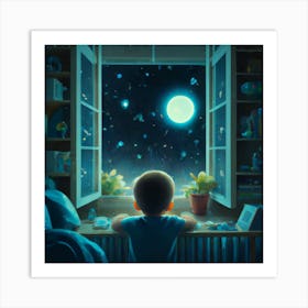 Little Boy Looking Out The Window Art Print